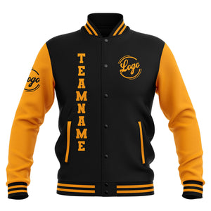 Chaquetas universitarias impermeables negras y amarillas personalizadas con nombre-número y logotipo bordados a medida