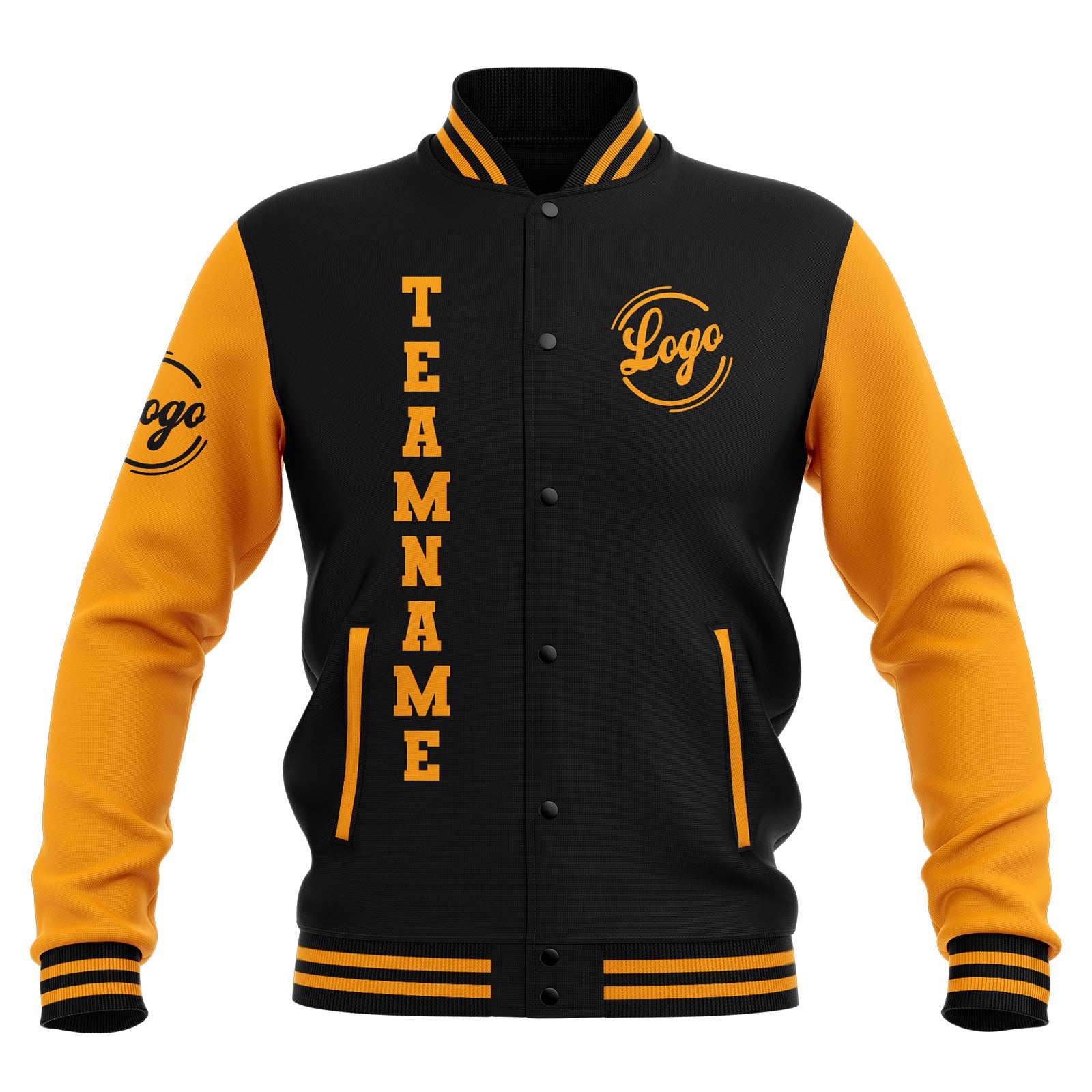 Chaquetas universitarias impermeables negras y amarillas personalizadas con nombre-número y logotipo bordados a medida