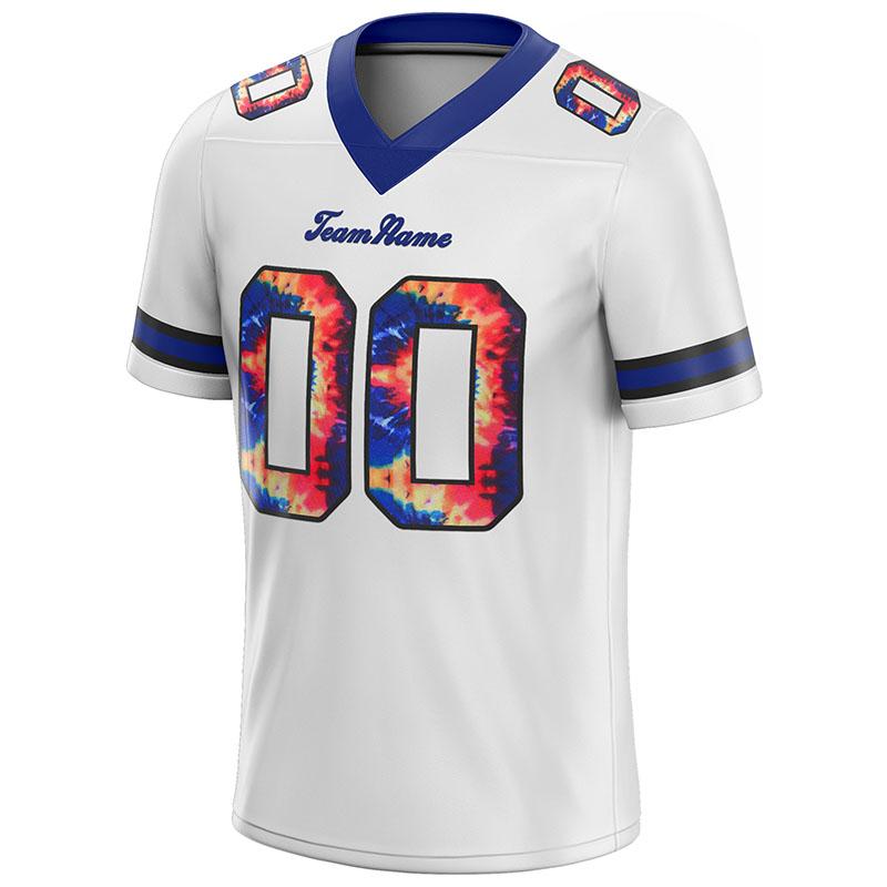 customized authentic tie dye football jersey white royal mesh