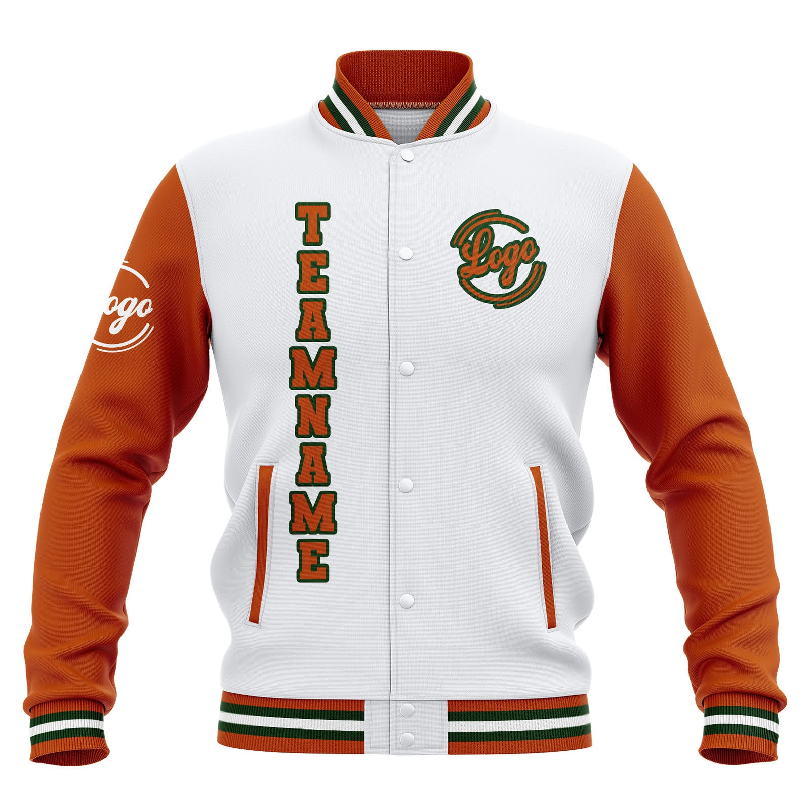 Chaquetas universitarias impermeables blancas y naranjas personalizadas con nombre-número y logotipo bordados