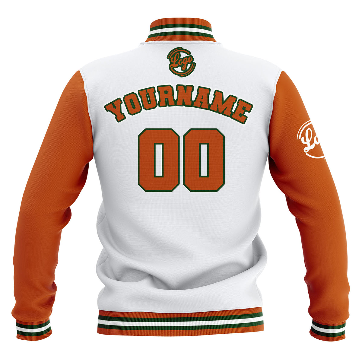 Chaquetas universitarias impermeables blancas y naranjas personalizadas con nombre-número y logotipo bordados