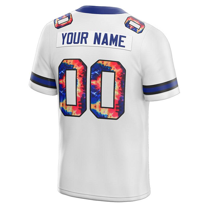 customized authentic tie dye football jersey white royal mesh