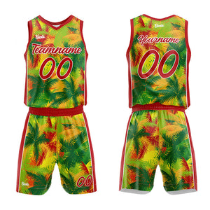 Uniforme de baloncesto personalizado con estampado de plantas tropicales-tu logotipo-nombre y número impresos