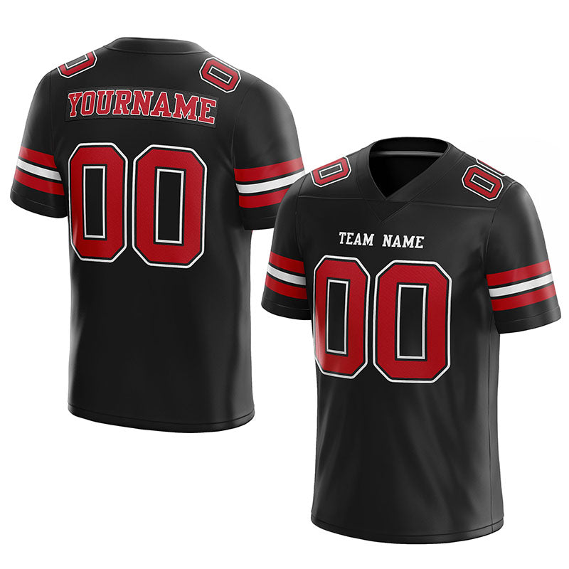 customized authentic football jersey black red -white mesh