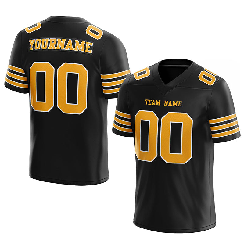 customized  authentic football jersey black gold-white mesh