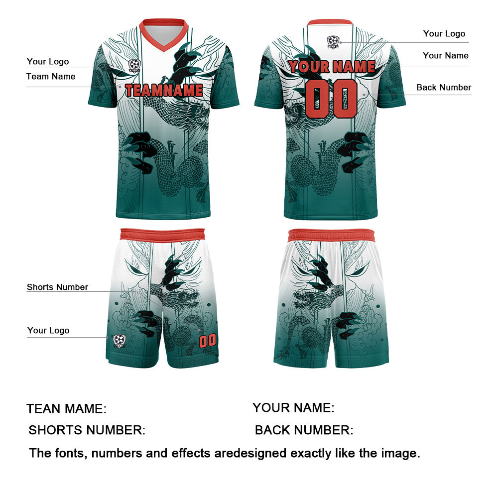 Conjunto personalizado de camiseta de uniforme blanca y verde claro para niños y adultos