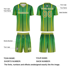 Conjunto personalizado de camiseta de uniforme amarillo y verde para niños y adultos