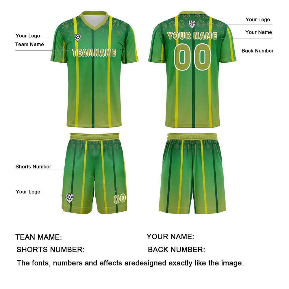 Conjunto personalizado de camiseta de uniforme amarillo y verde para niños y adultos