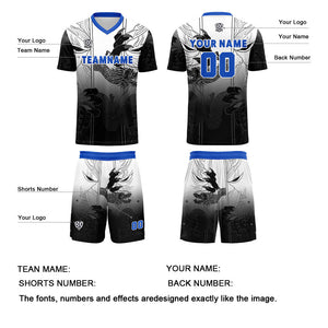 Conjunto personalizado de camiseta de uniforme negra y azul para niños y adultos