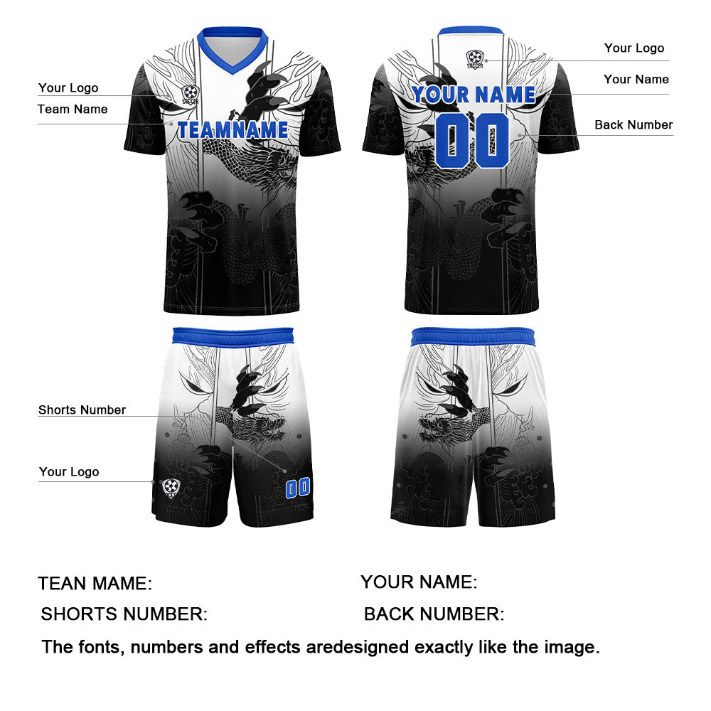 Conjunto personalizado de camiseta de uniforme negra y azul para niños y adultos