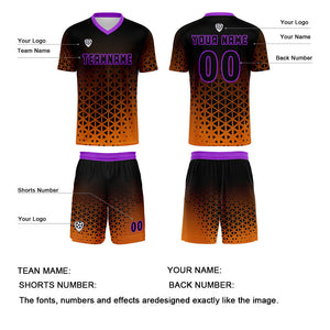 Conjunto personalizado de camiseta de uniforme naranja y morado para niños y adultos