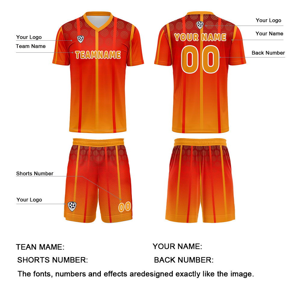 Conjunto personalizado de camiseta de uniforme naranja y amarillo para niños y adultos