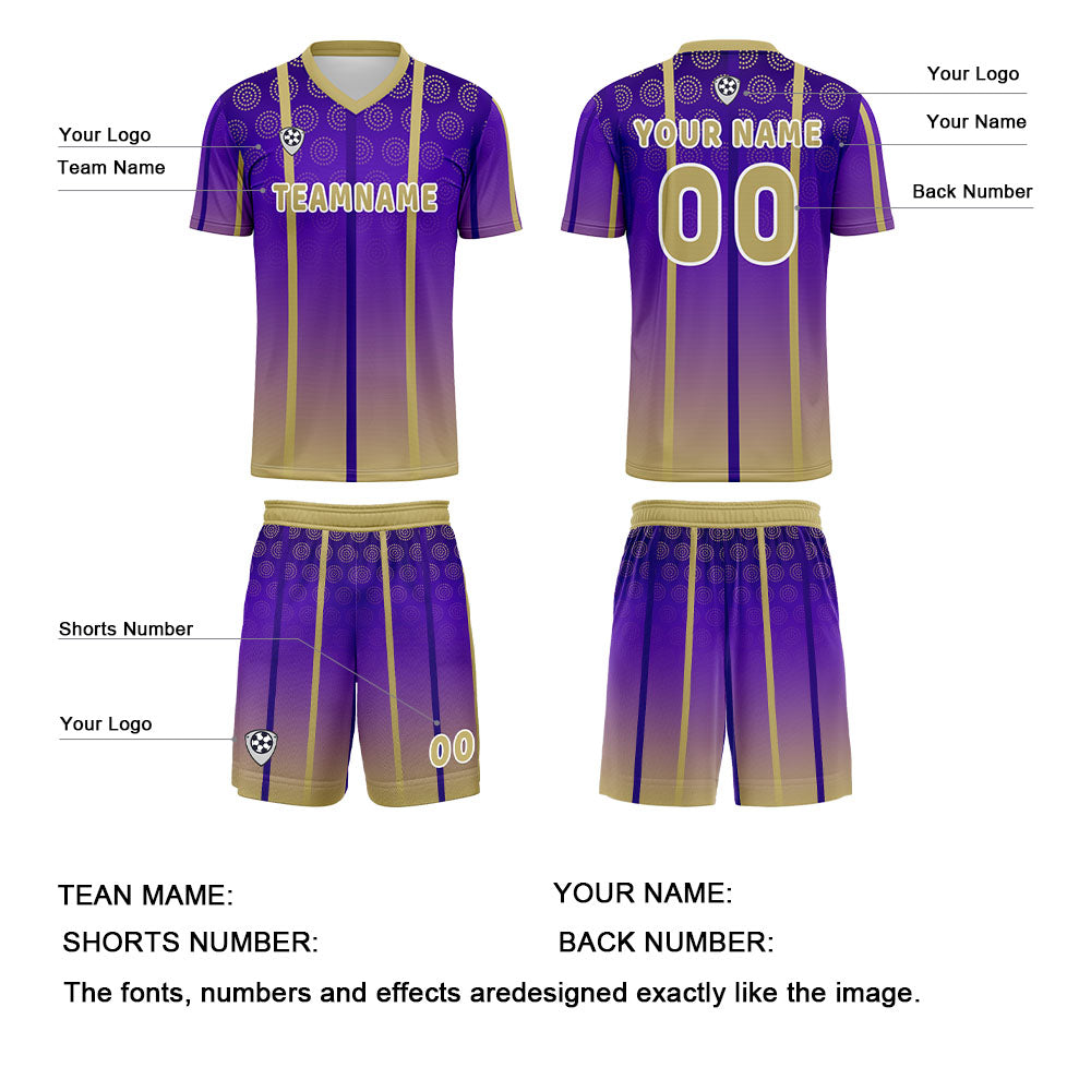 Conjunto personalizado de camiseta de uniforme morado y amarillo para niños y adultos