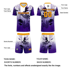 Conjunto personalizado de camiseta de uniforme blanca y morada para niños y adultos