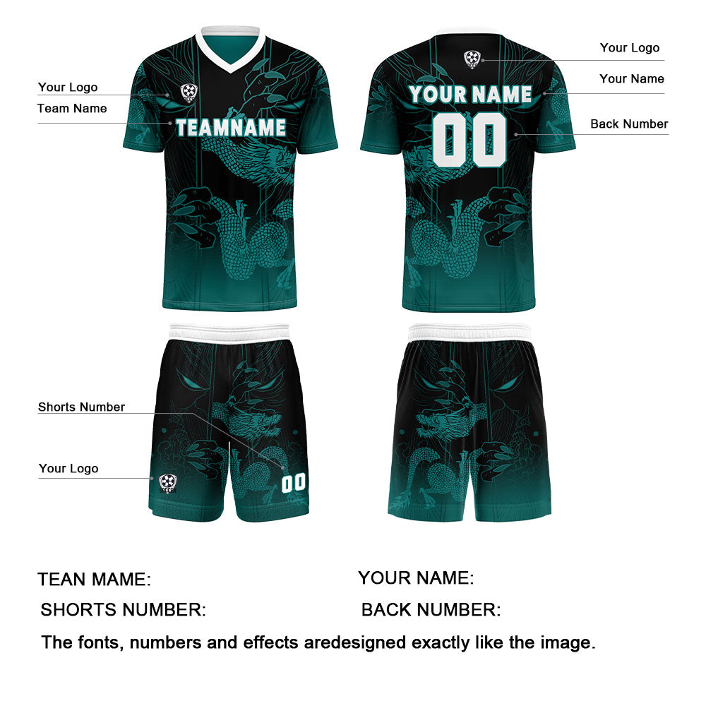 Conjunto personalizado de camiseta de uniforme blanca y verde oscuro para niños y adultos