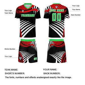 Conjunto personalizado de camiseta de uniforme rojo y verde para niños y adultos
