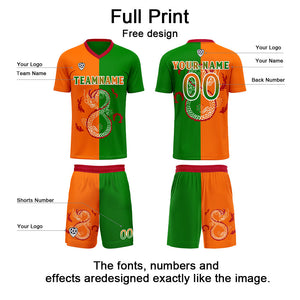 Conjunto personalizado de camiseta de uniforme naranja y verde para niños y adultos