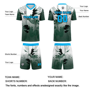 Conjunto personalizado de camiseta y uniforme verde y azul para niños y adultos