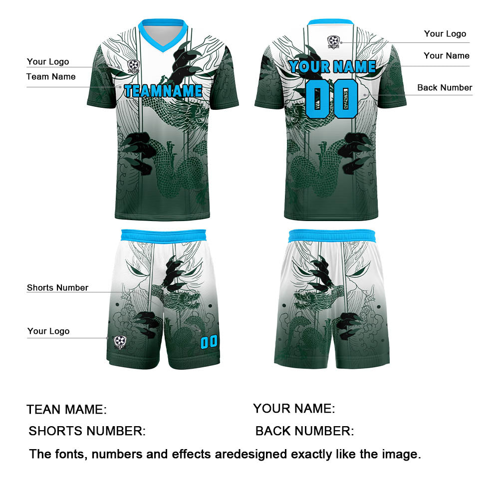 Conjunto personalizado de camiseta y uniforme verde y azul para niños y adultos