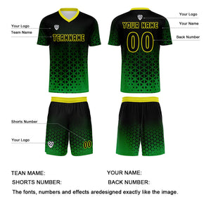 Conjunto personalizado de camiseta de uniforme verde y amarillo para niños y adultos