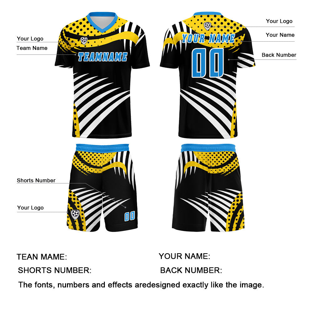 Conjunto personalizado de camiseta de uniforme amarilla y azul para niños y adultos
