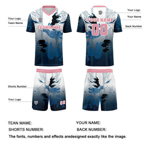 Conjunto personalizado de camiseta de uniforme azul y rosa para niños y adultos