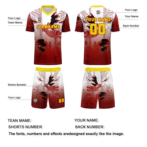 Conjunto personalizado de camiseta de uniforme rojo y amarillo para niños y adultos