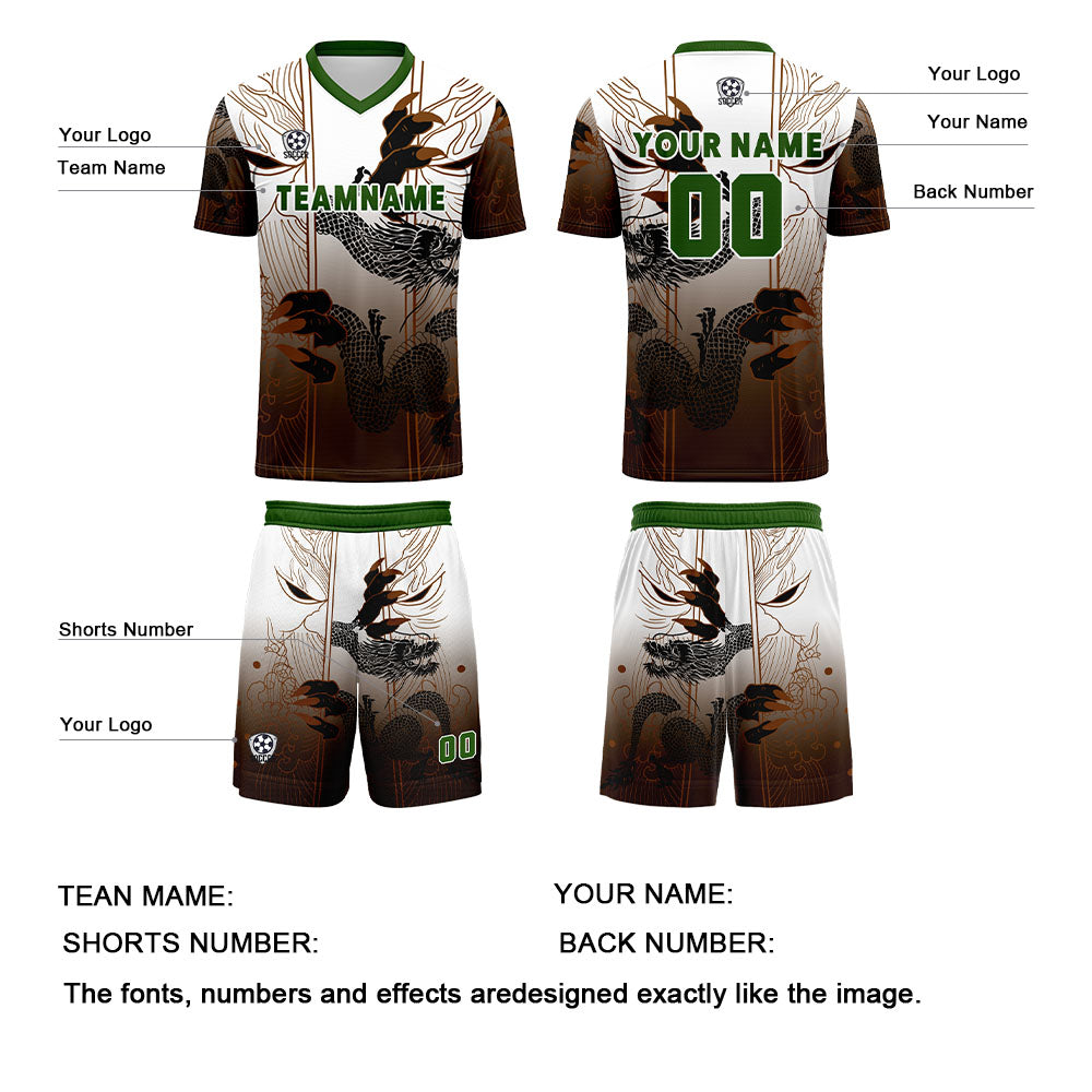 Conjunto personalizado de camiseta de uniforme marrón y verde para niños y adultos