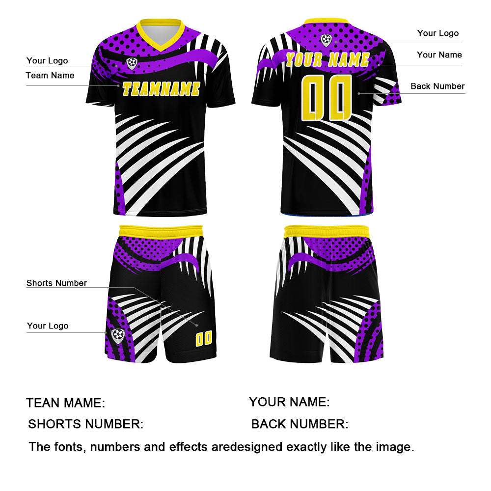Conjunto personalizado de camiseta de uniforme amarilla y morada para niños y adultos