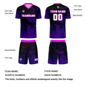 Conjunto personalizado de camiseta de uniforme negra y morada para niños y adultos