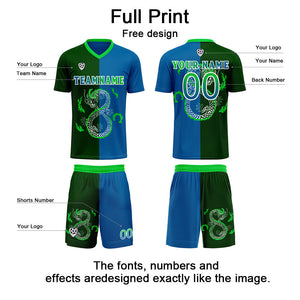 Conjunto personalizado de camiseta de uniforme azul y verde para niños y adultos