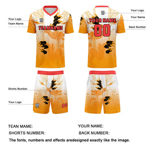 Conjunto personalizado de camiseta de uniforme naranja y rojo para niños y adultos