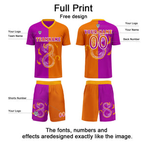 Conjunto personalizado de camiseta de uniforme morado y naranja para niños y adultos