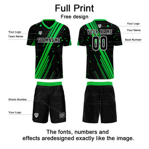 Conjunto personalizado de camiseta de uniforme negra y verde para niños y adultos