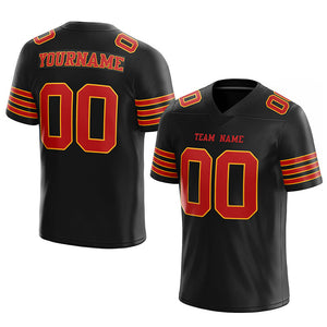 customized  authentic football jersey black red-yellow mesh