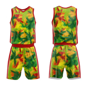 Uniforme de baloncesto personalizado con estampado de plantas tropicales-tu logotipo-nombre y número impresos