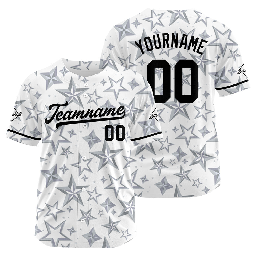 Camiseta de béisbol blanca-gris con dise?o personalizado estampado completo