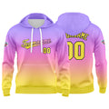 Sudadera con capucha personalizada con degradado para hombre-mujer-niña o niño Estampa tu logotipo-nombre o número en morado-rosa o amarillo