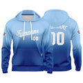 Sudadera con capucha personalizada con degradado para hombre-mujer-niña o niño Estampa tu logotipo-nombre o número en azul claro y blanco