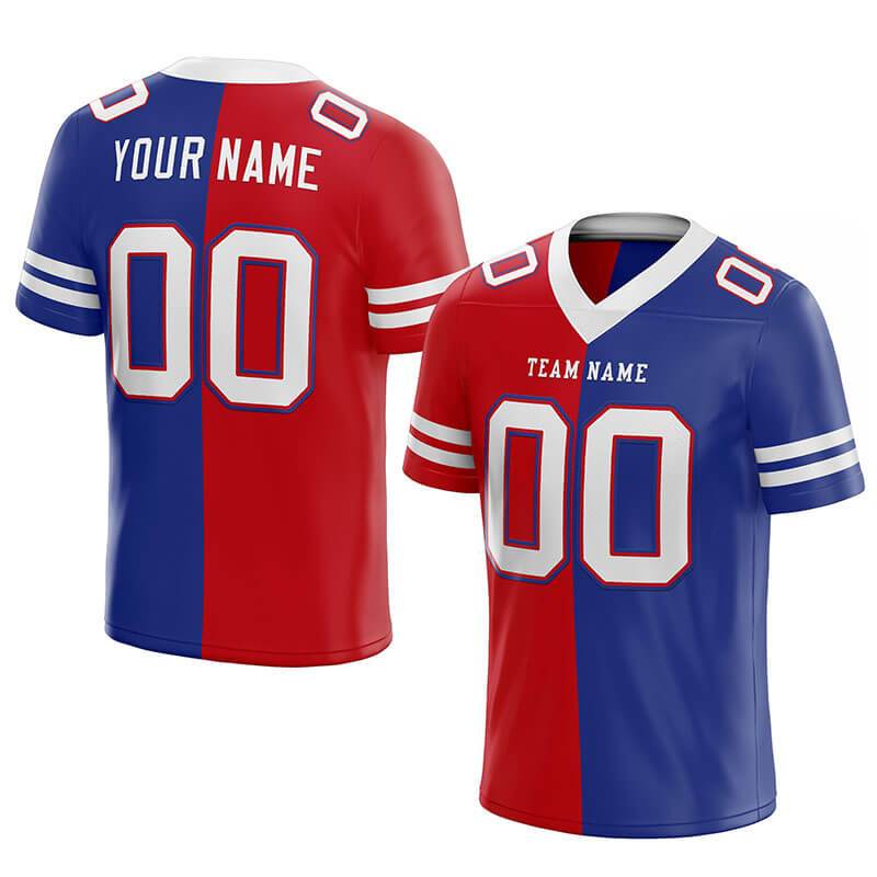 custom authentic split fashion football jersey royal-red-white mesh