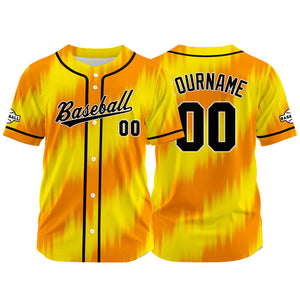 Camiseta de béisbol con dise?o personalizado estampado completo color naranja-amarillo