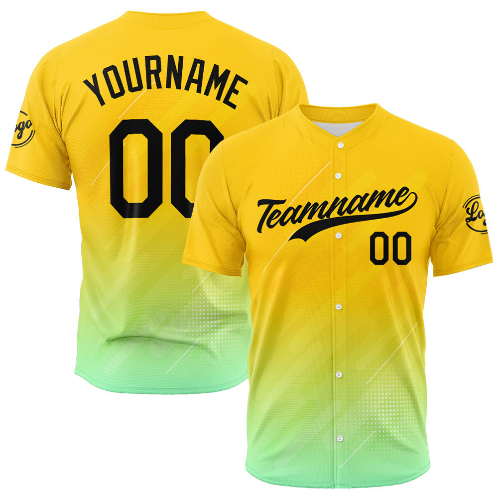 Camiseta de béisbol con dise?o personalizado estampado a todo color amarillo verdoso