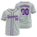Camiseta de béisbol personalizada con diseño bordado & estilo hip hop & color gris y morado