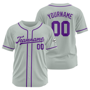 Camiseta de béisbol personalizada con diseño bordado & estilo hip hop & color gris y morado