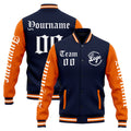 Chaqueta universitaria personalizada estilo Letterman para hombres-mujeres y jóvenes-color azul marino y naranja