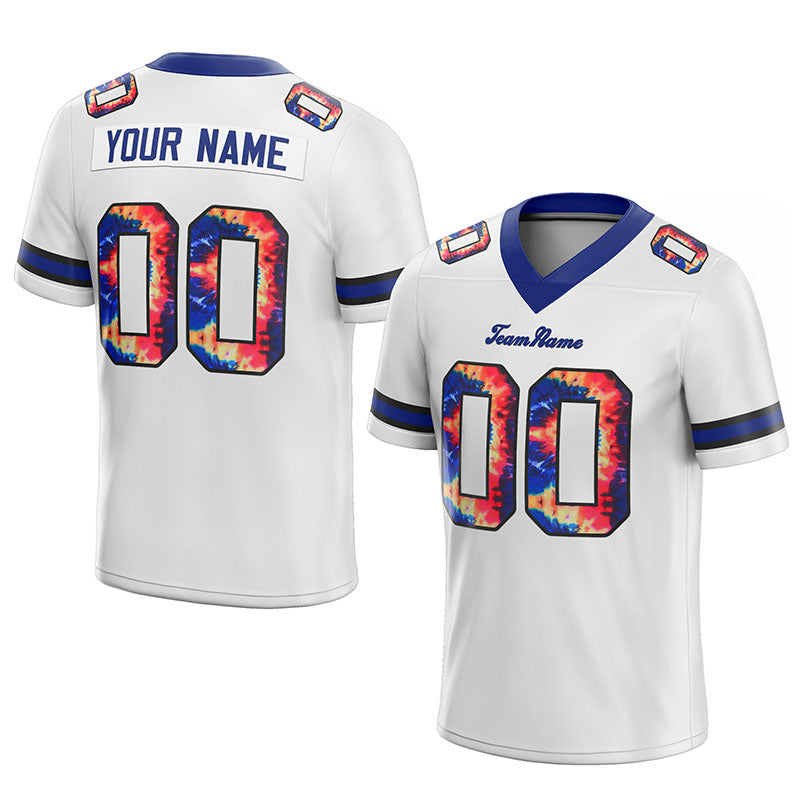 customized authentic tie dye football jersey white-royal mesh