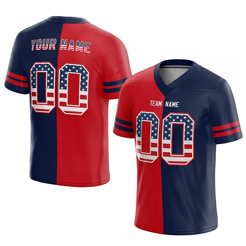custom authentic usa flag football jersey navy-red-white mesh