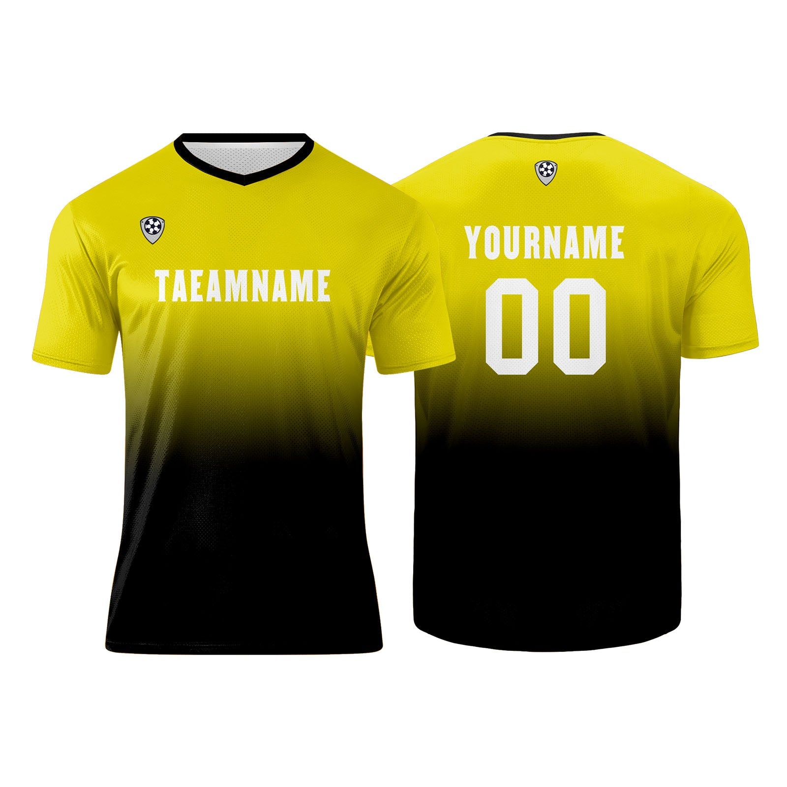 Conjunto personalizado de camiseta de uniforme amarilla y negra para niños y adultos