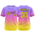 Dise?o personalizado de camiseta de béisbol con estampado completo en amarillo rosa y morado