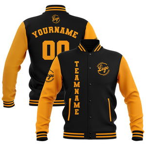 Chaquetas universitarias impermeables negras y amarillas personalizadas con nombre-número y logotipo bordados a medida